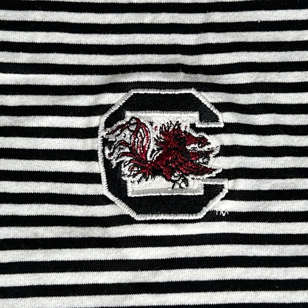S. Carolina Gamecocks Peter Millar Striped Polo Shirt Mens L Black White Cotton - Picture 3 of 7
